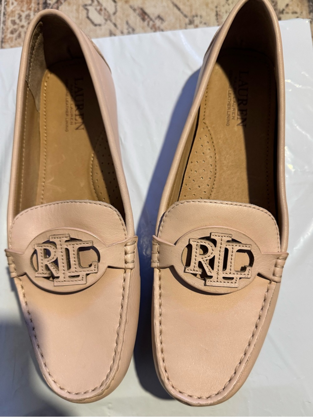 Lauren Ralph Lauren Blush Pink Bryn Leather RL Logo Loafers